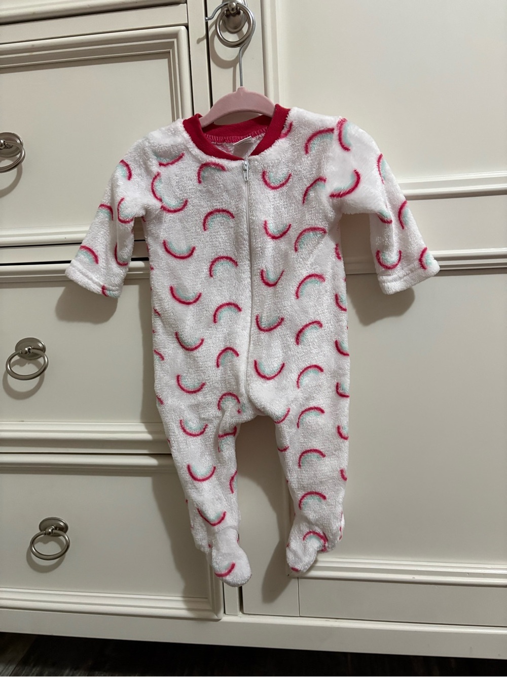 White & Pink Baby Footed One-Piece Zipper Outfit